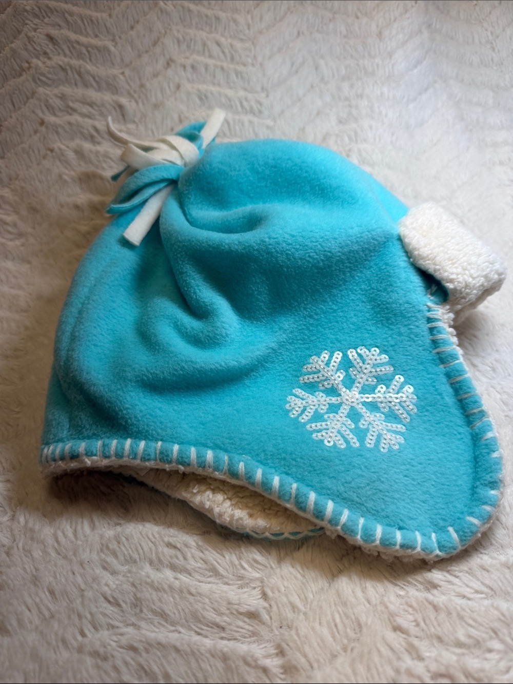 Gap Kids Warm Turquoise &White Fleece Snowflake ❄️ Hat